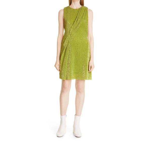 Stine Goya Louiza Sequin Pleated Dress Lime Glitter - L - Picture 1 of 6